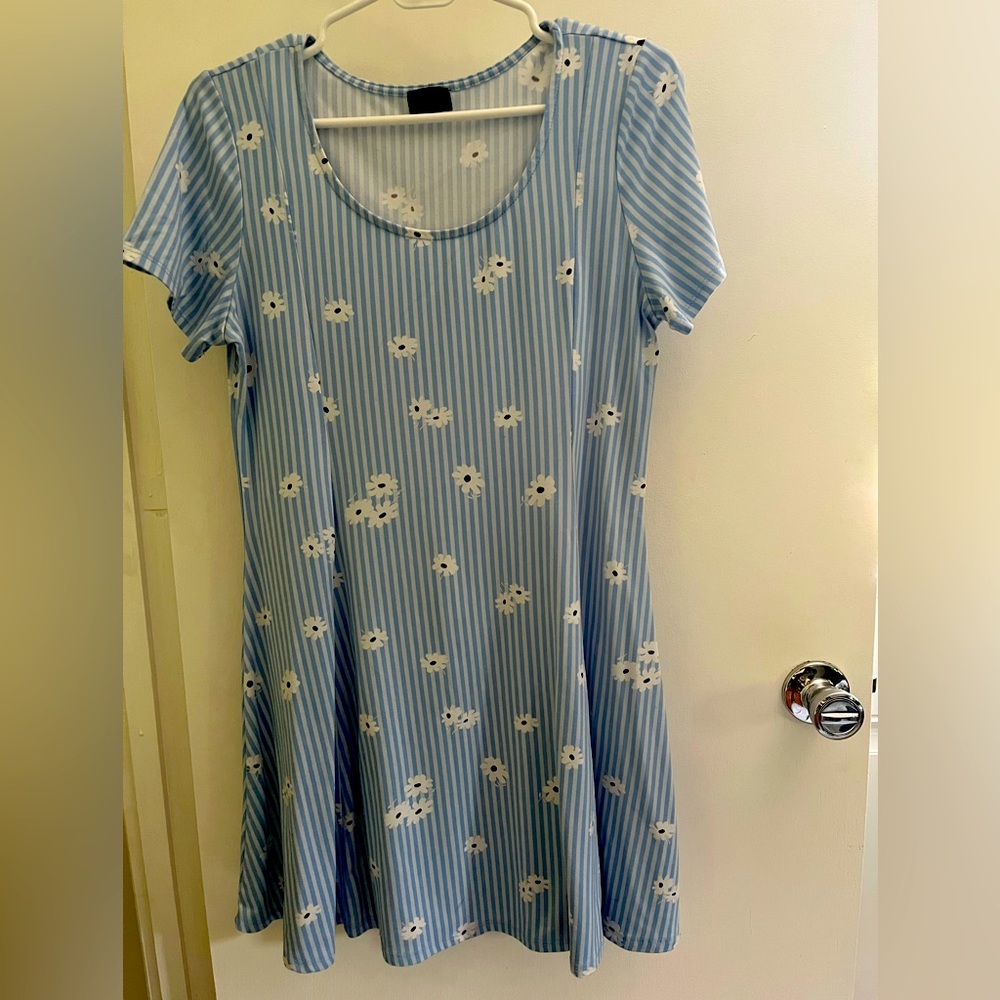 Blue & White Striped Floral Dress